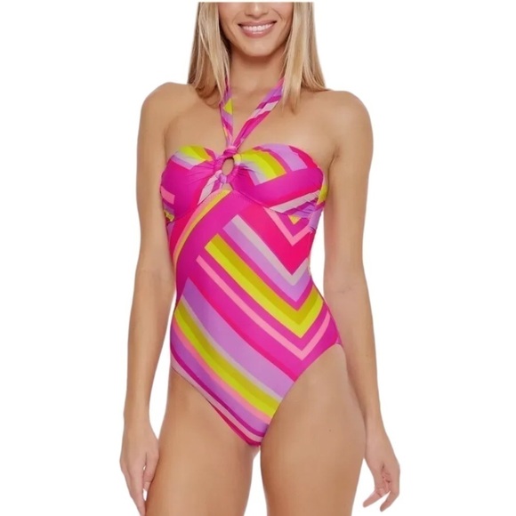 Trina Turk Multi Waltz Ring-Front Bandeau One Piece Swimsuit Size 2 - Picture 1 of 12